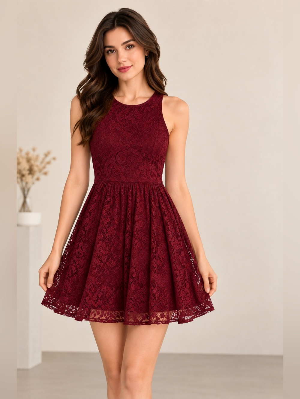 Hollister Burgundy Lace Fit & Flare Dress Size Small